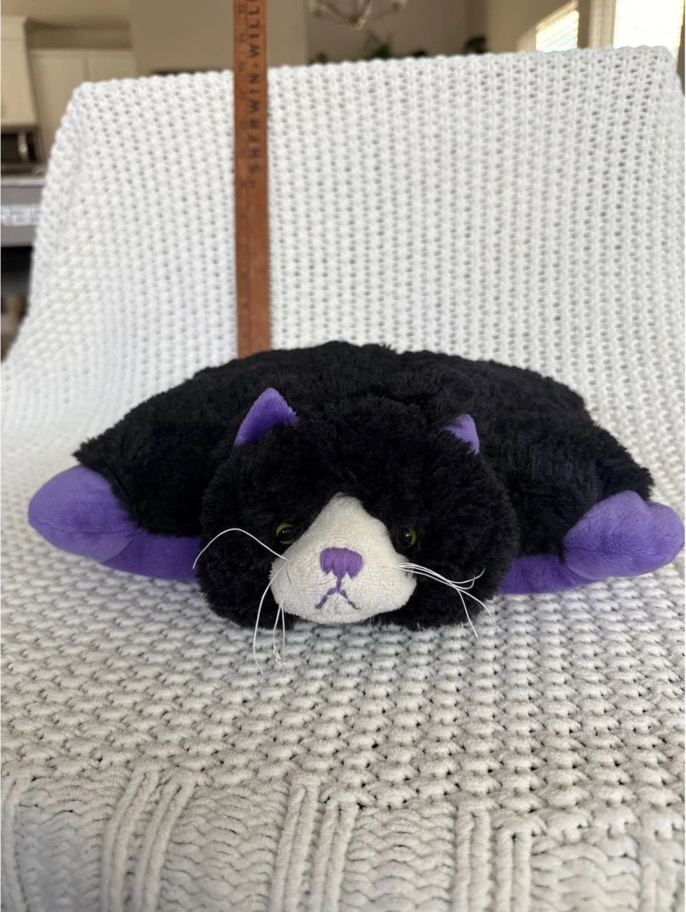 Pillow Pets Pee-Wees Black and Purple Cat Plush Pillow